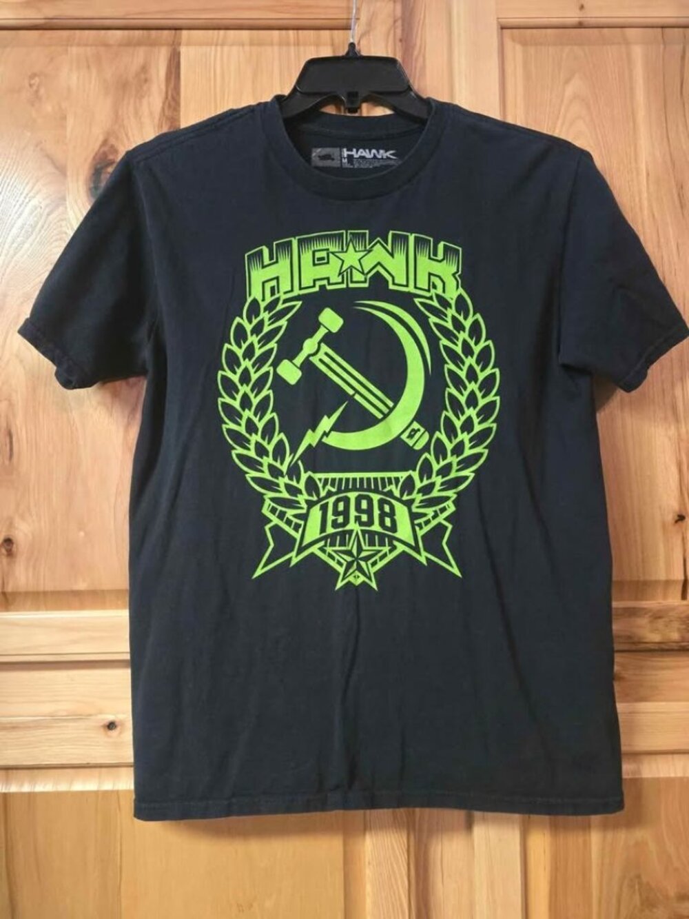 Vintage Tony Hawk T-Shirt 90s Y2K Skate Mens Size Medium Black & Lime 1998